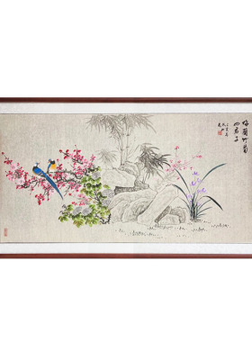梅兰竹菊纯手绘饭厅工笔花鸟画
