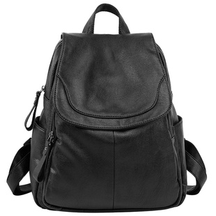 双肩包女2026新款书包时尚大容量后背包黑色软皮包包女士旅游背包