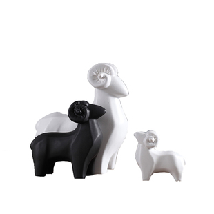 羊摆件吉祥物客厅轻奢黑色工艺品三羊开泰陶瓷小羊摆件三阳摆设