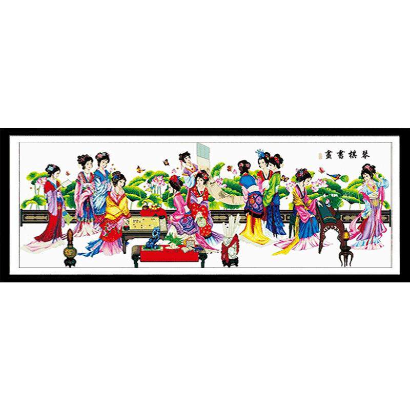 琴棋书画美女人物红楼群芳十字绣