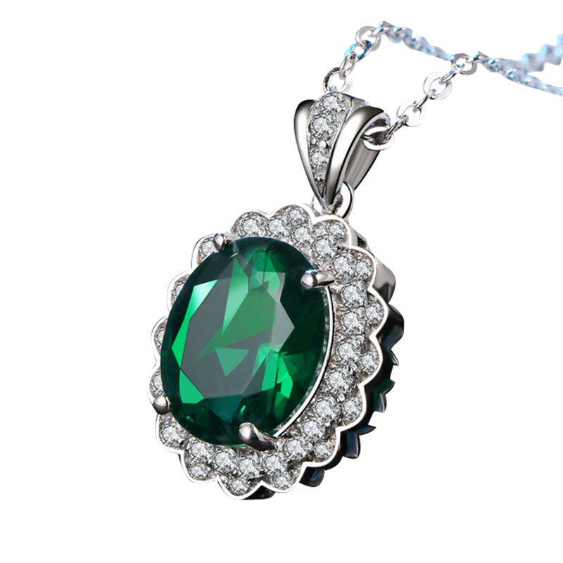 祖母绿吊坠女纯银镀18k金彩色宝石项坠日韩项链锁骨链彩宝银饰品