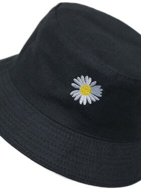gd刺绣小雏菊双面戴小檐女渔夫帽