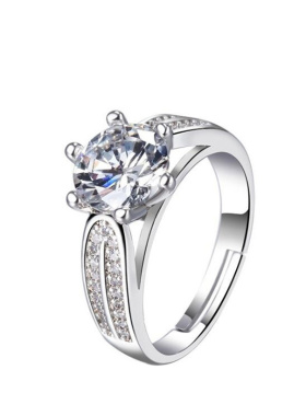银双钻戒指闪亮开口可S925锆石