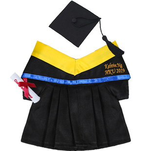 毕业熊公仔袍博士帽硕士学士服蓝色衣服套装学生礼物绣名字订造