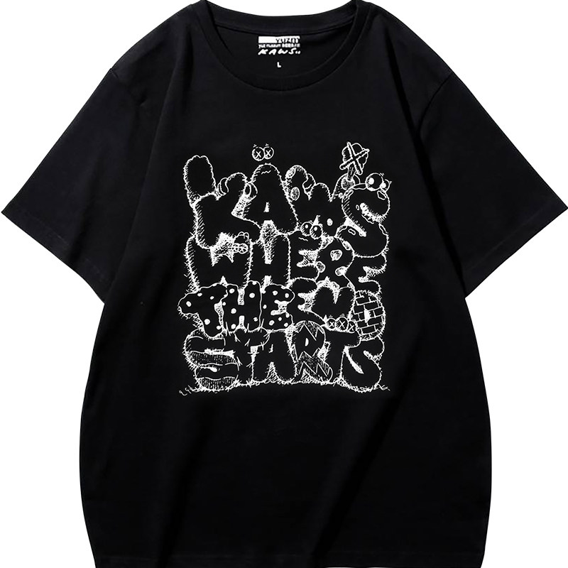 HOWstore Kaws始于终点系列黑白T恤潮流正品限定街头涂鸦艺术
