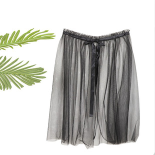 夏季一片式防晒长裙系带牛仔裤罩裙透视外搭透明网纱半身纱裙女