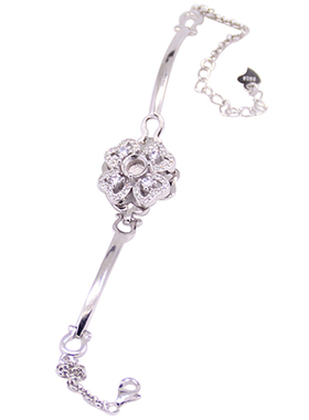 s925纯银手链手镯空托diy旋转