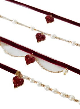 闪烁短款红色爱心脖子饰品锁骨链