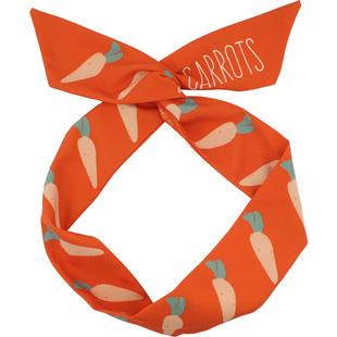 Miri原创手工橘红黄色铁丝兔耳朵细窄发带女绑发丝巾头饰发箍发饰