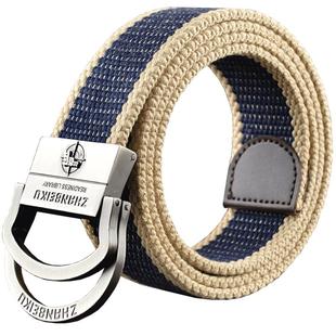 双环扣帆布腰带男潮ins 年轻人学生皮带个性休闲百搭裤带加厚加长