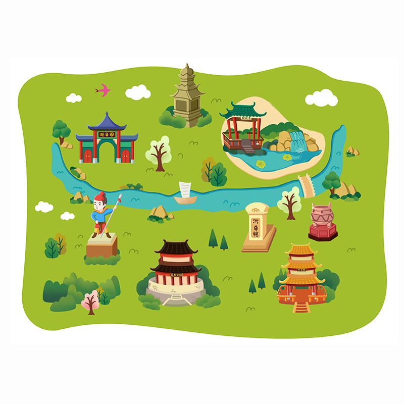 手绘地图定制公园学校景点区游乐园度假村导视图电子导航卡通设计