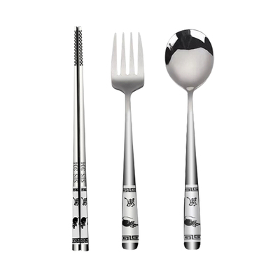 创意可爱不锈钢便携餐具套装筷子便携三件套叉子勺子筷子盒学生