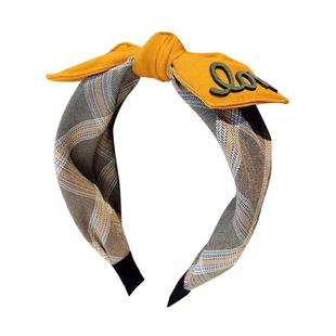 新品布艺字母蝴蝶结韩国复古格子简约宽边韩版发箍发饰头箍头饰