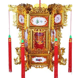 金色电动旋转走马灯笼仿古六角宫灯中式新年阳台大红灯笼春节装饰