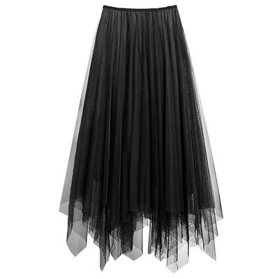 高货！黑色不规则纱裙网纱半身裙