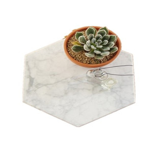 北欧天然大理石六角形多肉托盘创意干花装饰摆件客厅简约果盘收纳