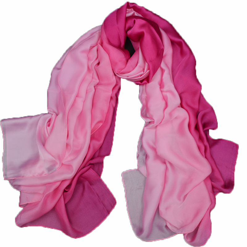 杭州精品围巾丝巾真丝质感丝缎女春秋冬季长款渐变防晒披肩两用