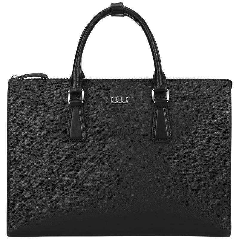 ELLE HOMME经典男包手提包简约横款商务公文包男牛皮电脑包大容量
