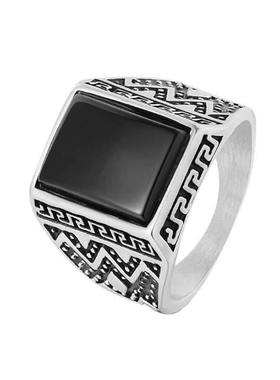 简约时尚方形黑曜石长城纹虎眼石