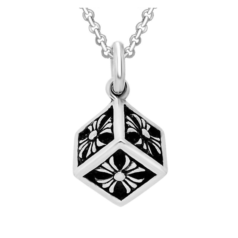 朋克风元素复古潮流国潮银色项链潮牌个性立体正方形男士项链女款