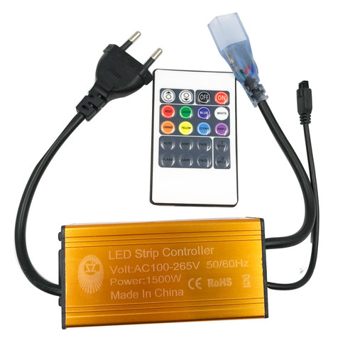RGB灯条控制器高压220v手动调光遥控器LED灯带七彩流水转换器1500