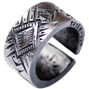 跋折罗VAJRA原创 图腾-太阳 手工錾刻纯银戒指复古潮流印第安银饰