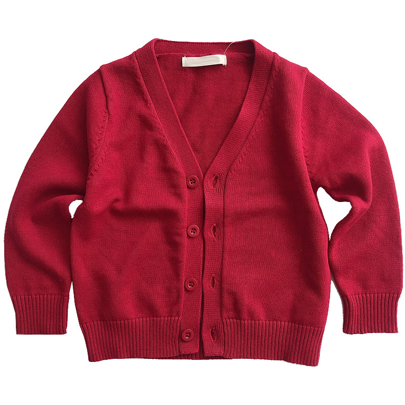 休闲风小宝宝红色v领针织毛衣