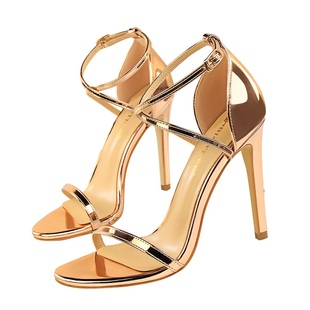 欧美时尚宴会性感夜店显瘦夏季礼服鞋细跟超高跟鞋镂空交叉带凉鞋