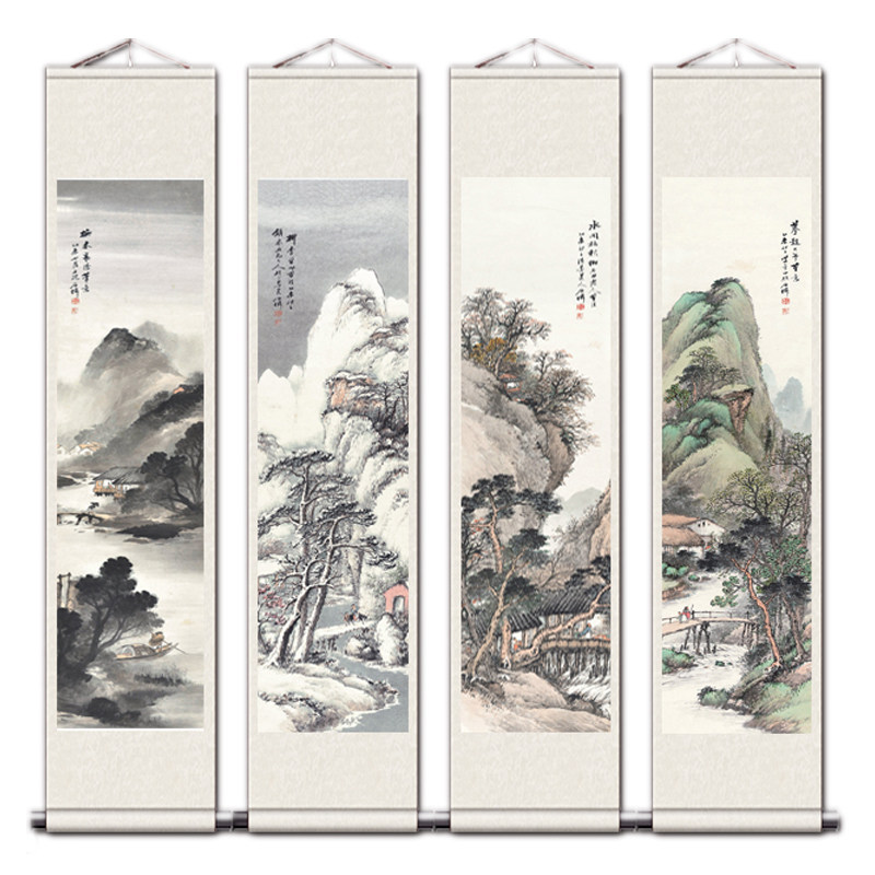 吴石花鸟丝绸屏风宣纸中式国画