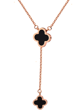 幸运黑色短款镀18k玫瑰金锁骨链