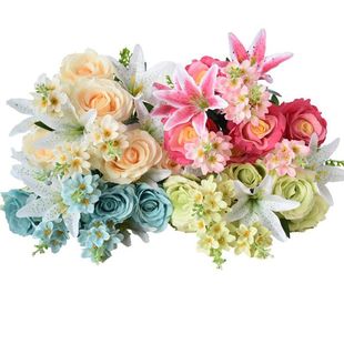 仿真花束家居绢花婚庆装饰百合情人玫瑰酒店摆台插花花艺大把单支