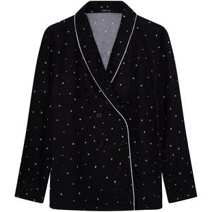 西班牙OYSHO睡衣女春季薄长袖黑色星空家居服套装星星两件套代购