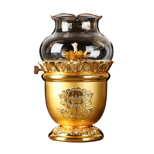 敬神佛油灯铜合金双龙莲花酥油灯家用佛前供奉菩萨的长明灯雕花