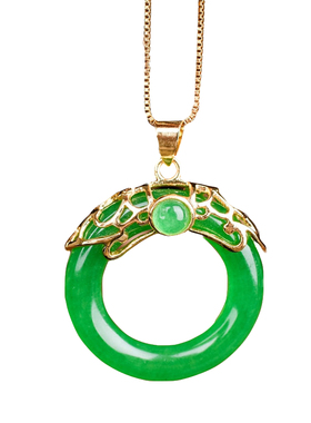 翡翠平安扣925银镶嵌圆圈圈吊坠