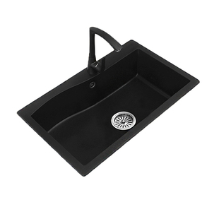 促销厨房水槽石英石花岗岩加厚大单槽洗菜池子碗盆黑水池套餐680