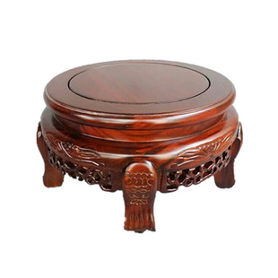 实木底座花架摆件红木奇石头木制花瓶木头托架鱼缸盆景圆形矮架子