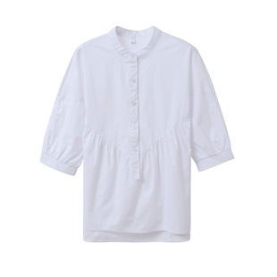 2024新款女装韩版圆领中袖宽松大码纯棉女士衬衫娃娃小衫上衣潮