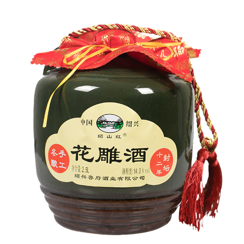 紹興特產(chǎn)黃酒十二年陳釀花雕酒手工加飯大米老酒2.5L女兒狀紅壇裝
