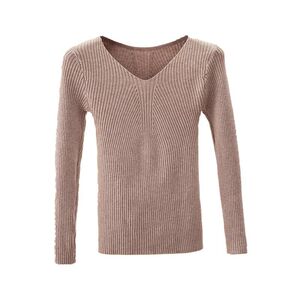 2023秋冬新款韩版女装V领弹力针织套头纯色打底衫修身长袖上衣