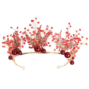 新娘头饰2019新款结婚皇冠红色发箍套装森系仙美发饰中式礼服饰品