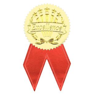 cuckoo/布谷鸟圆形印章贴纸创意欧式徽章不干胶激励奖励贴钢印荣誉证书装饰蝴蝶结燕尾丝绸缎带证书奖章贴纸