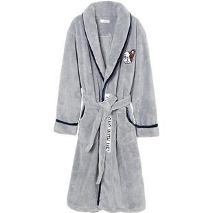 情侣法兰绒睡袍男冬季男士浴袍女冬珊瑚绒加厚长款保暖睡衣女秋冬