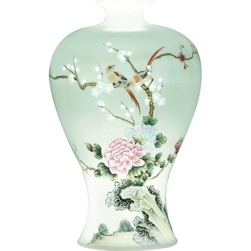 景德镇陶瓷器手绘花瓶半刀泥春满乾坤 新中式客厅装饰品玄关摆件