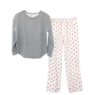 女士春秋棉质长衣长裤家居服毛圈棉宽松睡衣裤套装