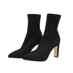 BB古· 韩国丨尖头马丁靴女2025秋粗跟瘦瘦短靴子高跟鞋弹力袜靴