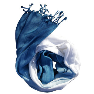 蓝染围巾丝巾渐变春夏云南大理白族手工扎染草木灰植物染围巾男女