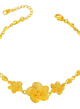 18k玫瑰花玲珑送戒指黄金手链