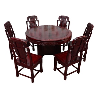 红木餐桌非洲酸枝木圆桌象头圆台餐桌中式雕花家用圆桌全实木圆桌