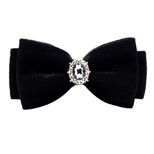 纯手工韩式纯黑色金丝绒镶钻新郎司仪领结舞台宴会个性特色堡呔闪