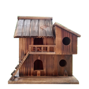 创意手工制作木鸟屋鸟窝鸟巢喂鸟器木制炭化防腐鸟笼小鸟装饰玩具